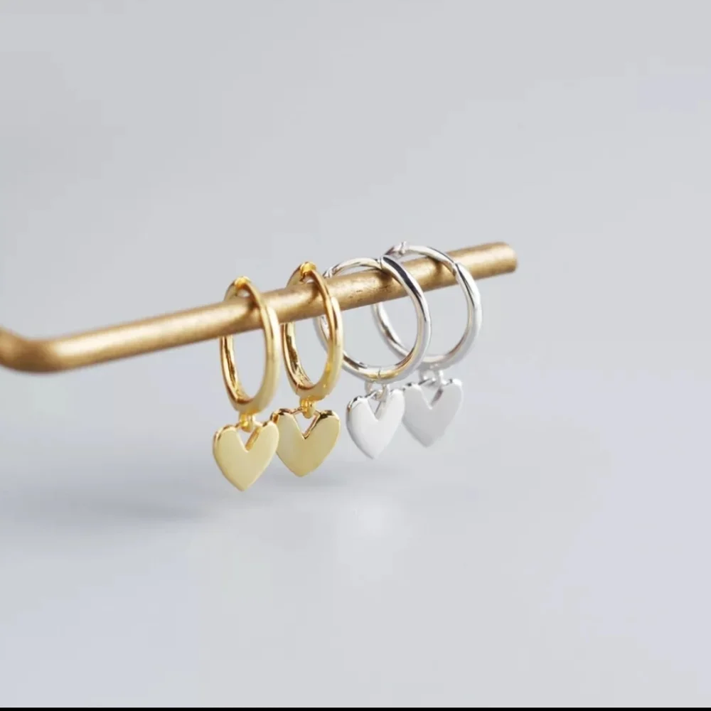Silver Heart Charm Mini Hoops - Picture 3 of 3